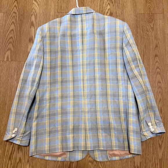 Vintage Gap Blazer Womens Large Blue Yellow Plaid Print Linen 1990s - Picture 5 of 9